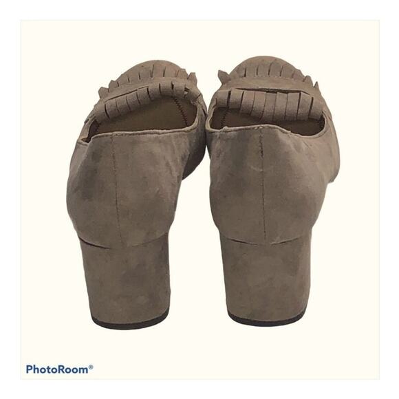 Chinese Laundry Anete Taupe Fringe Block Heel Pumps Size 6.5 Suede Boho Chic - Picture 9 of 16